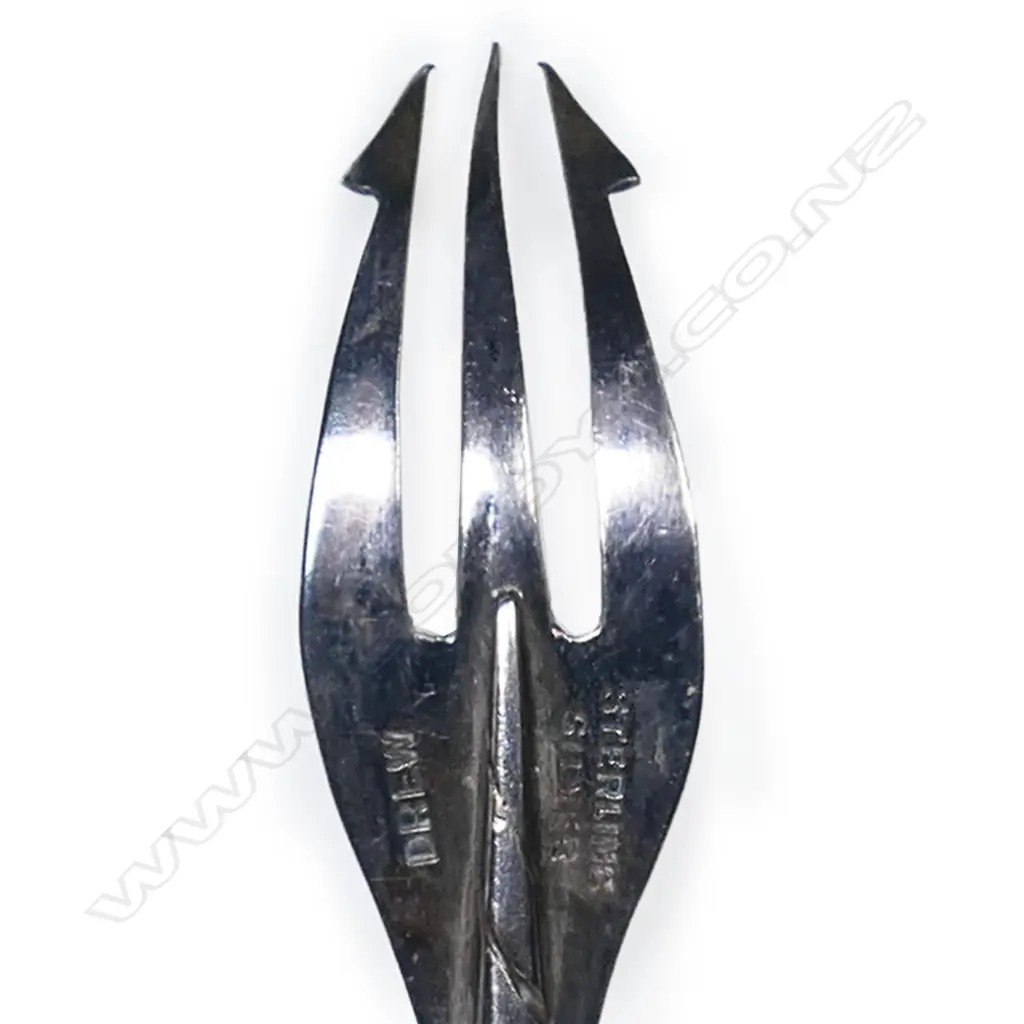 S.H. Drew (Wanganui) silver and greenstone pickle fork, Image 1++
